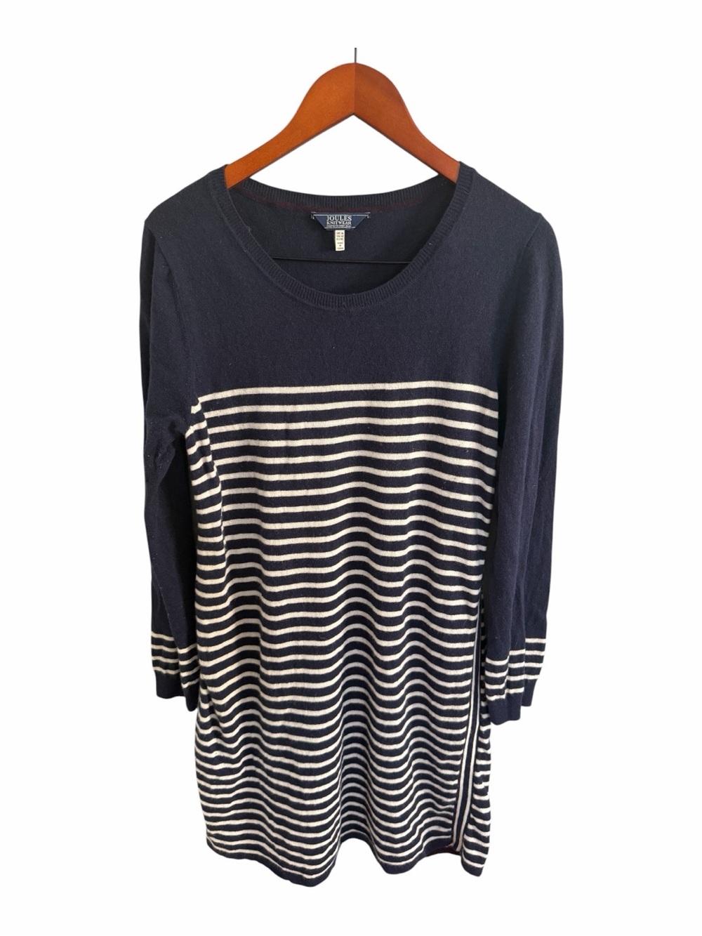 Joules Navy and Cream Striped Boatneck Tunic Cashmere Wool Blend